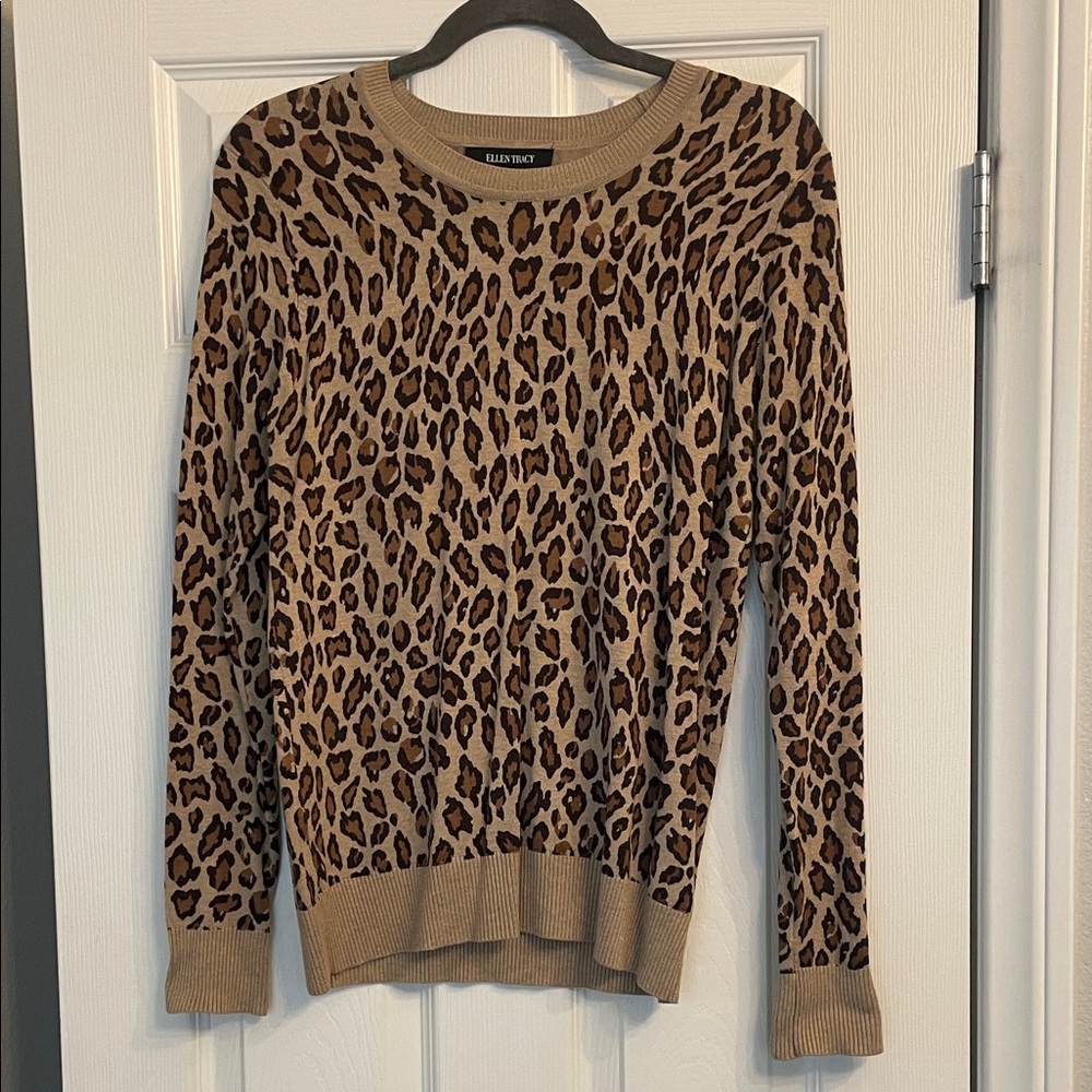 Ellen Tracy Leopard Print Sweater - Brown and Tan